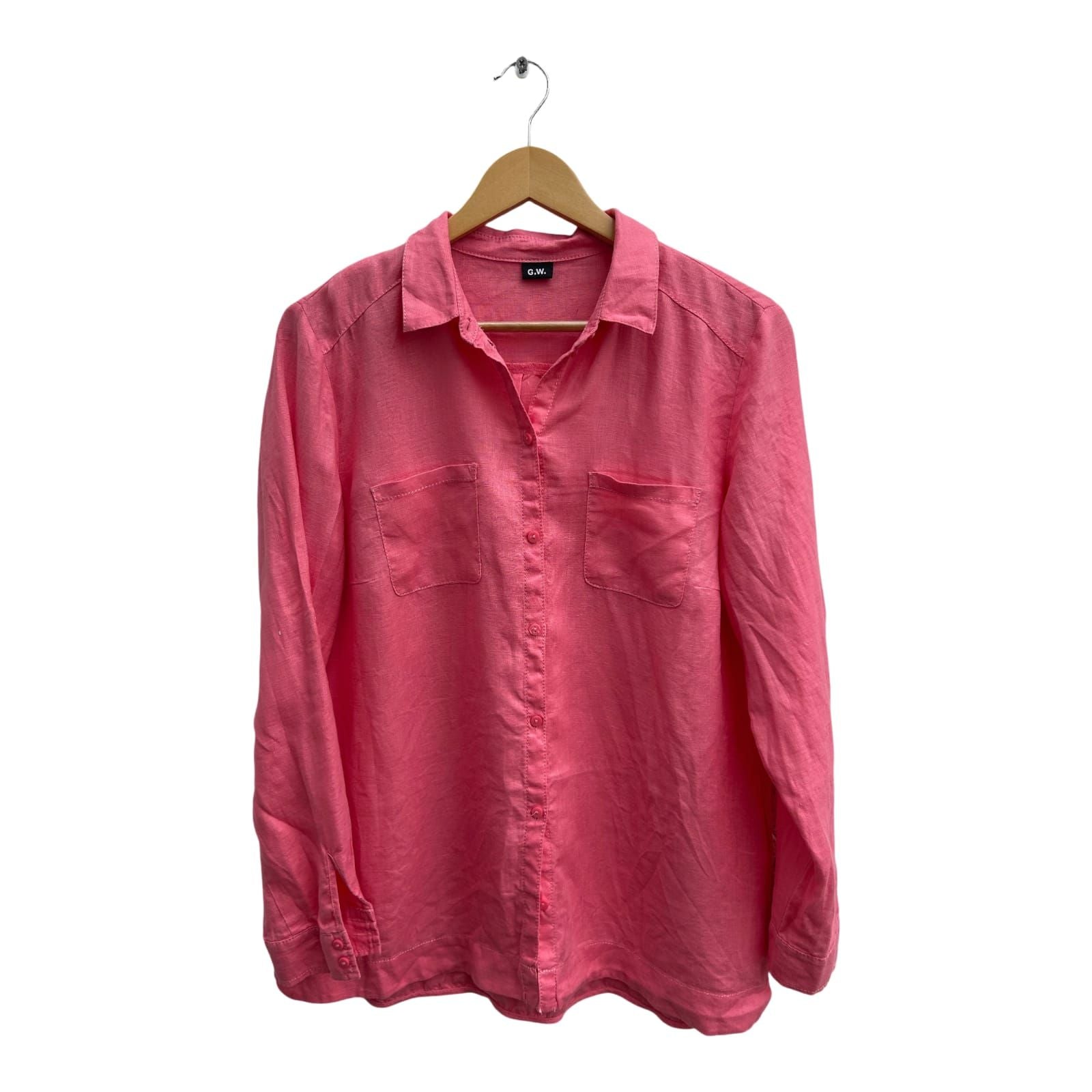 Gerry Weber Bluse Damen Gr 40 Koralle 100% Leinen Langarm Krempelärmel Sommer Elegant
