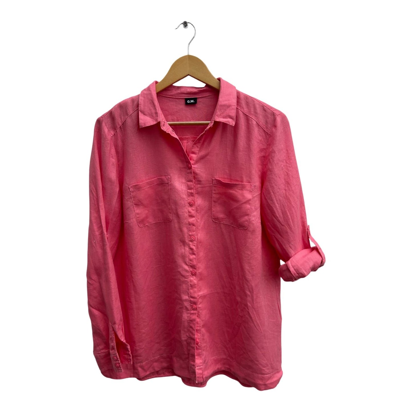 Gerry Weber Bluse Damen Gr 40 Koralle 100% Leinen Langarm Krempelärmel Sommer Elegant