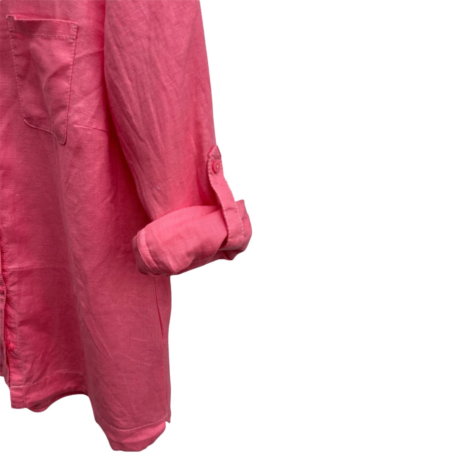 Gerry Weber Bluse Damen Gr 40 Koralle 100% Leinen Langarm Krempelärmel Sommer Elegant