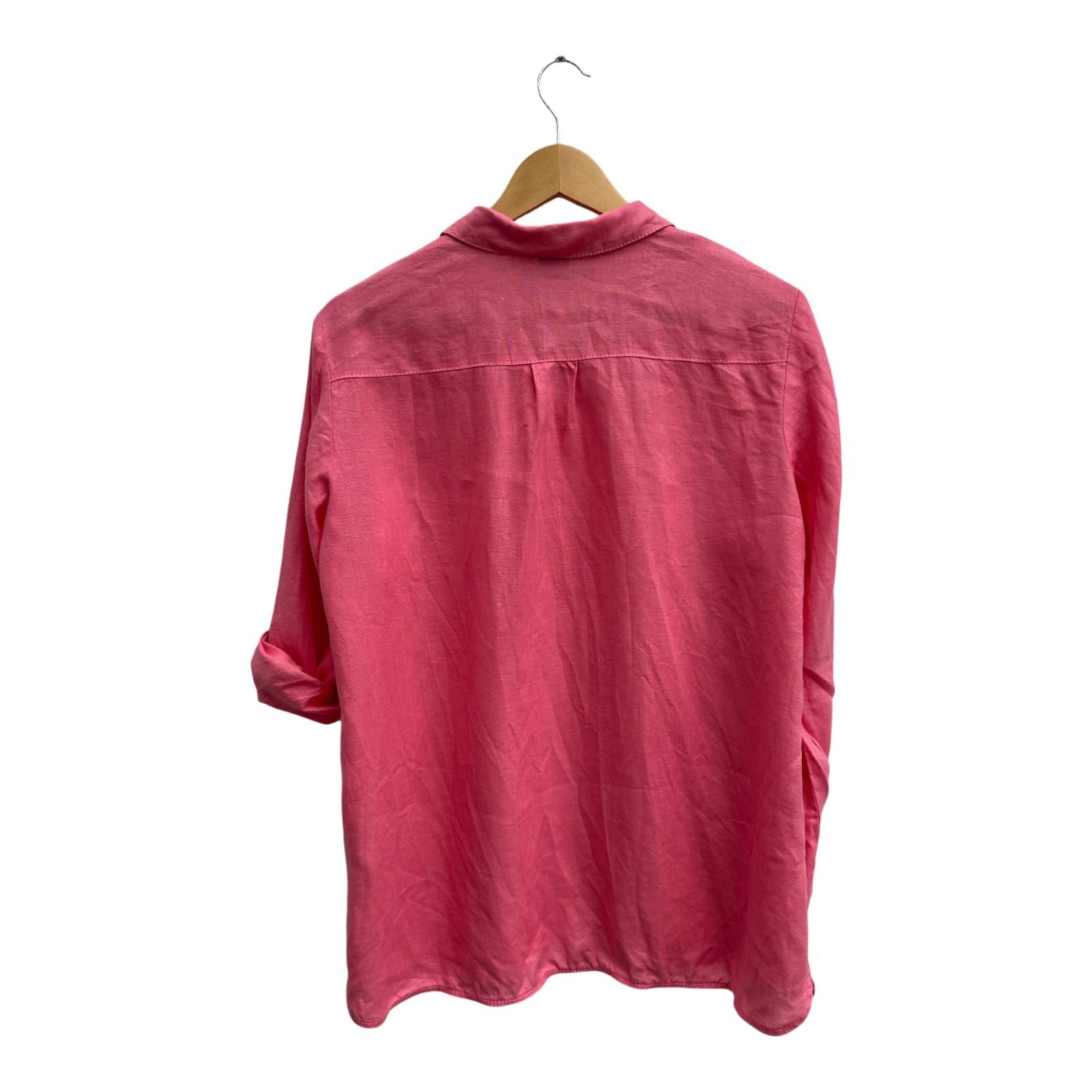 Gerry Weber Bluse Damen Gr 40 Koralle 100% Leinen Langarm Krempelärmel Sommer Elegant