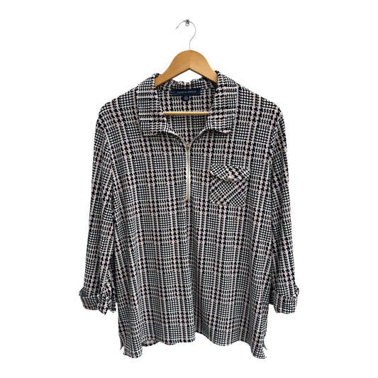 Tommy Hilfiger Bluse Damen Gr XL Schwarz Weiß Rosa Muster 3/4 Arm Elegant Stretch