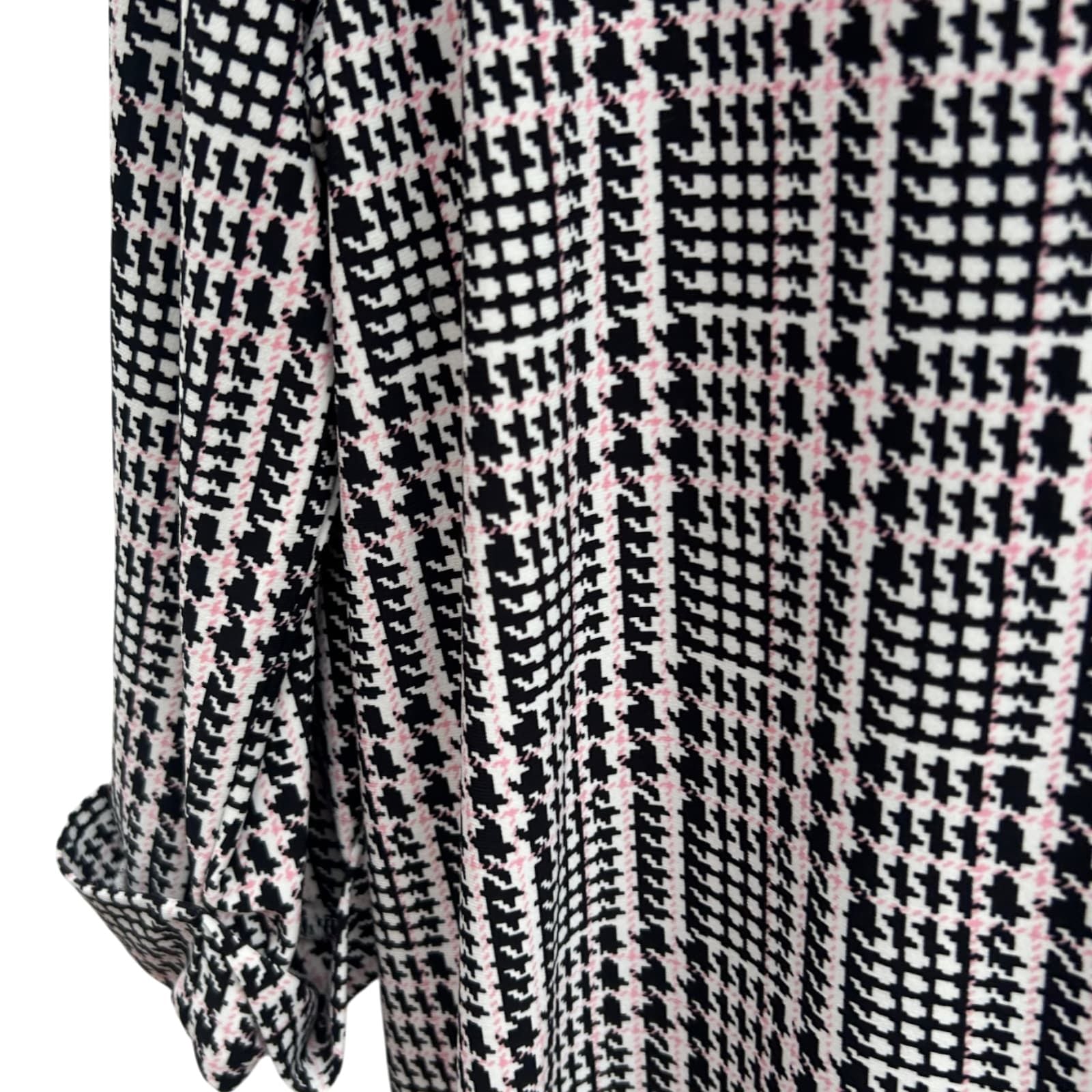 Tommy Hilfiger Bluse Damen Gr XL Schwarz Weiß Rosa Muster 3/4 Arm Elegant Stretch