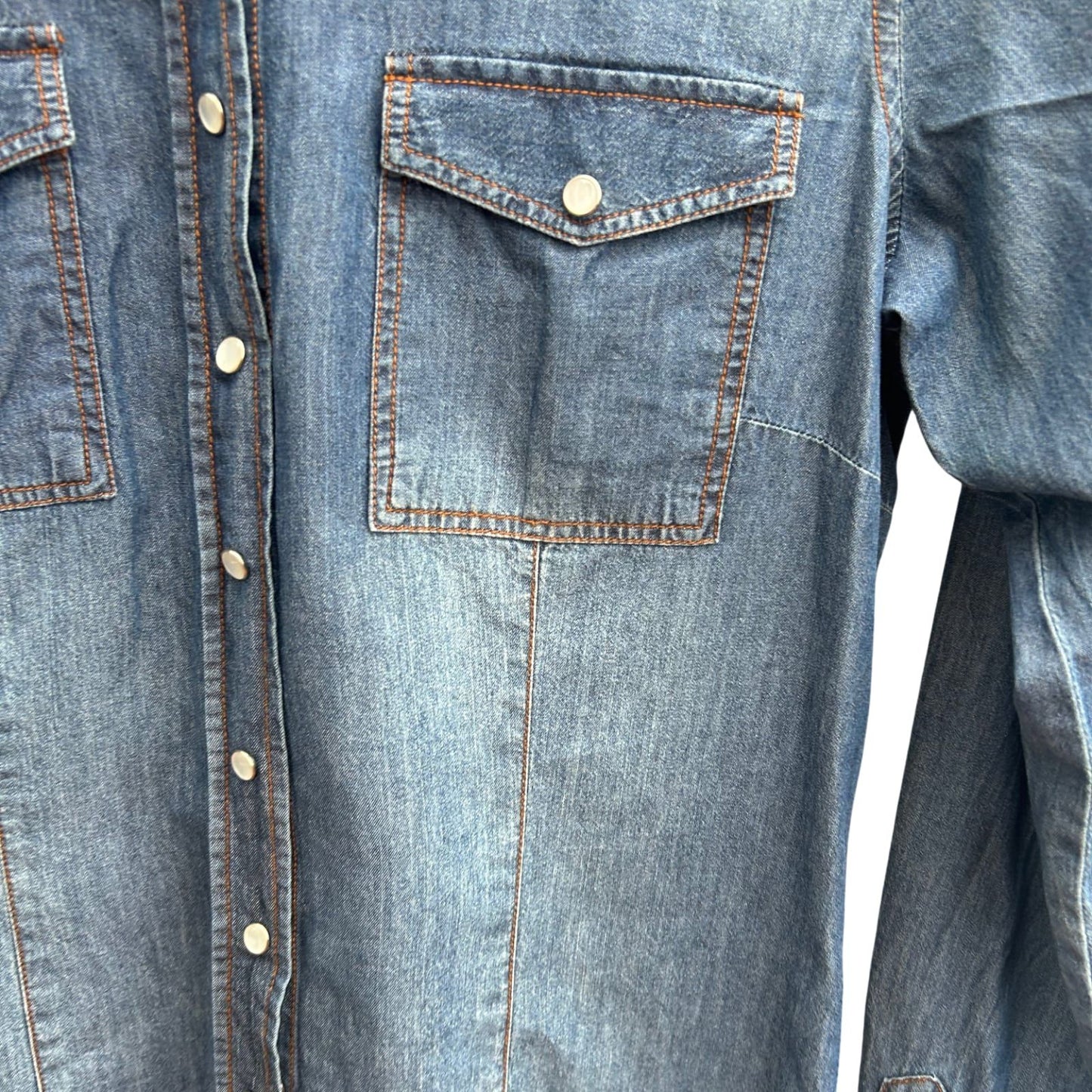Fior da Liso Jeansbluse Damen Gr 34 Modell Jessi Strass 100% Baumwolle Elegant Blau