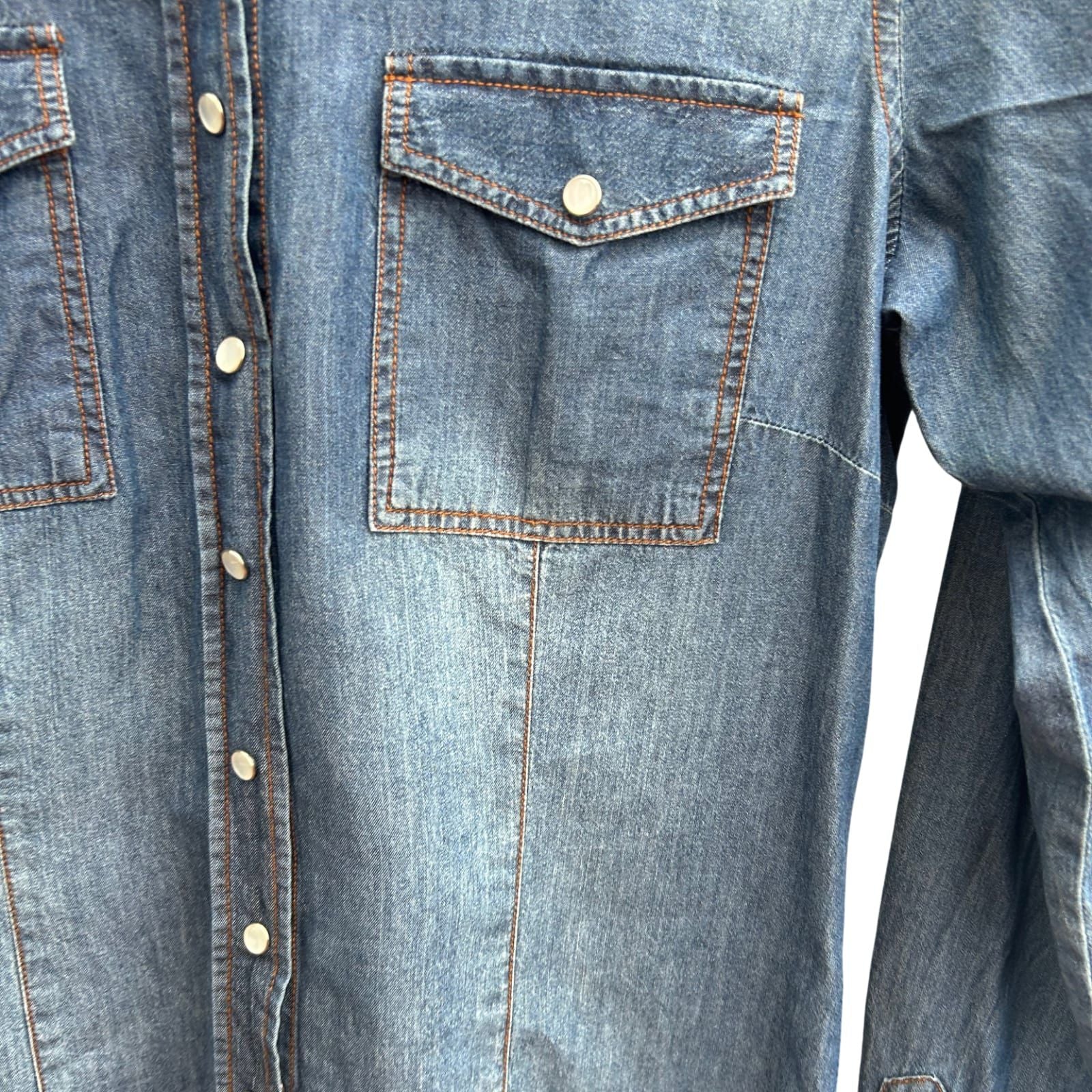 Fior da Liso Jeansbluse Damen Gr 34 Modell Jessi Strass 100% Baumwolle Elegant Blau