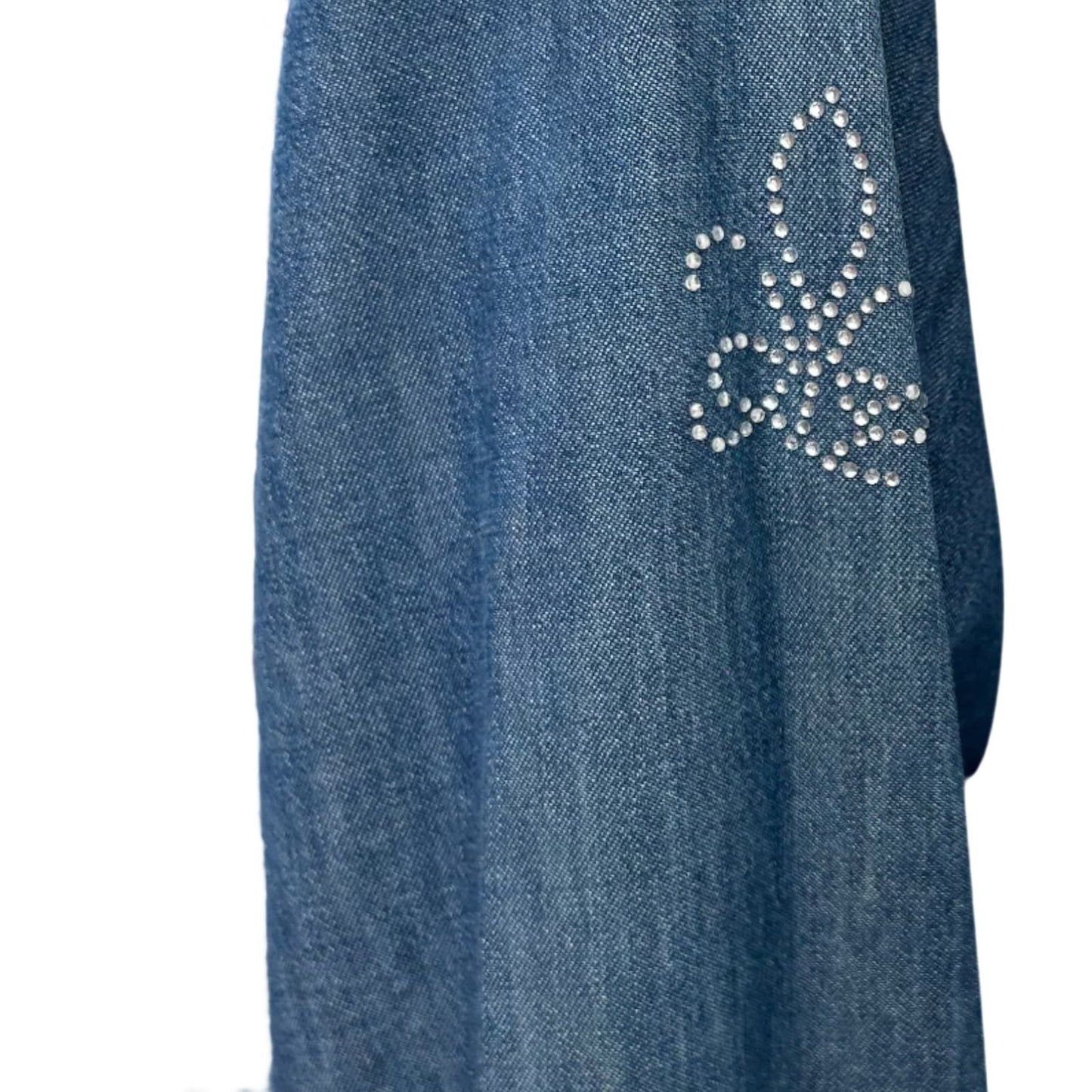 Fior da Liso Jeansbluse Damen Gr 34 Modell Jessi Strass 100% Baumwolle Elegant Blau