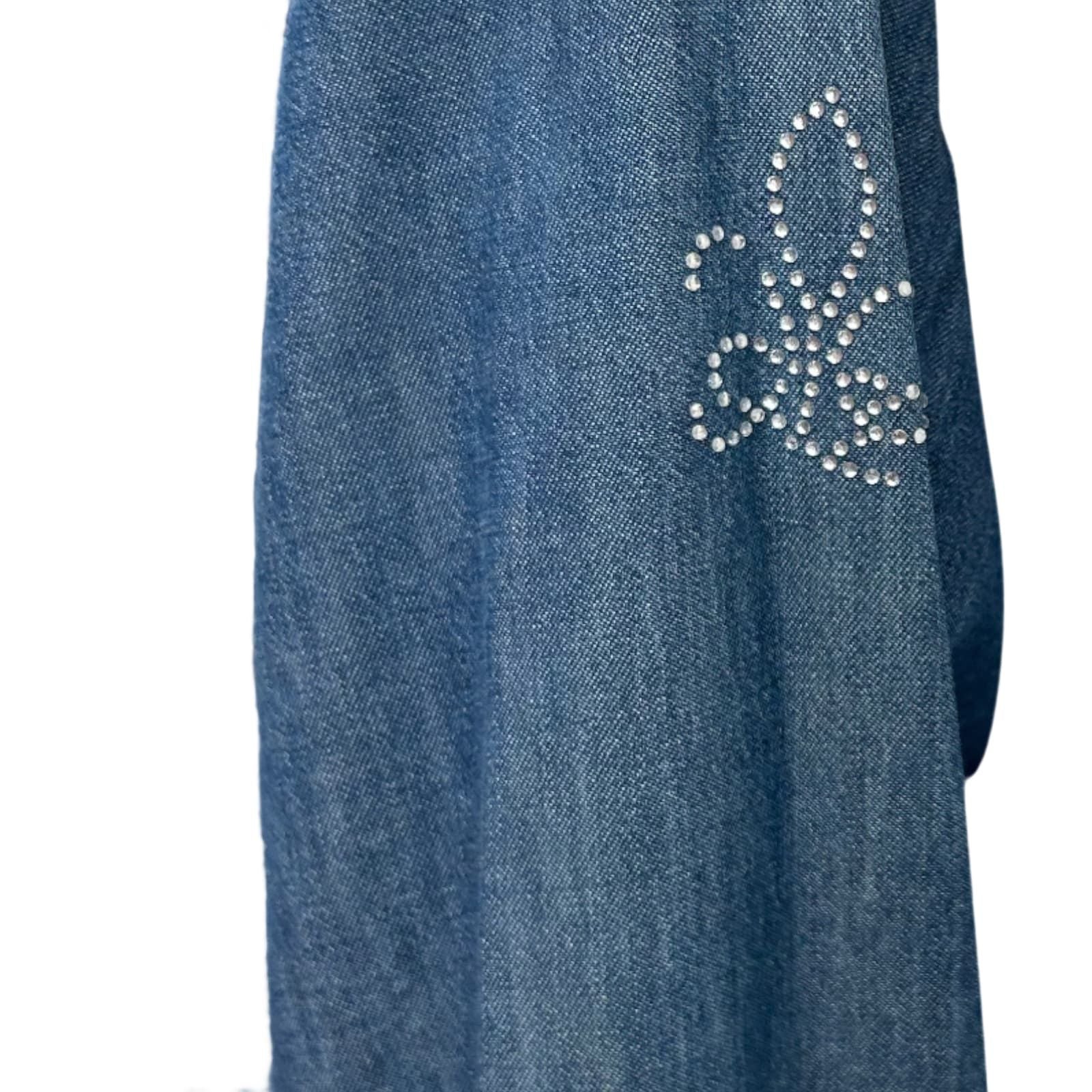 Fior da Liso Jeansbluse Damen Gr 34 Modell Jessi Strass 100% Baumwolle Elegant Blau