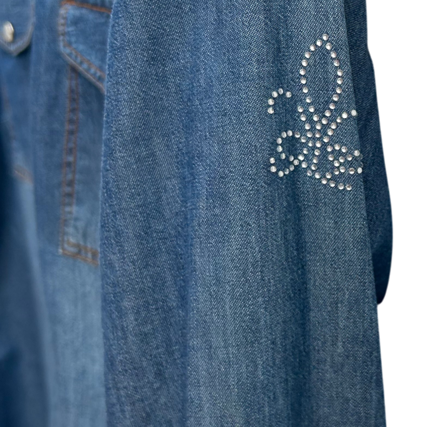 Fior da Liso Jeansbluse Damen Gr 34 Modell Jessi Strass 100% Baumwolle Elegant Blau