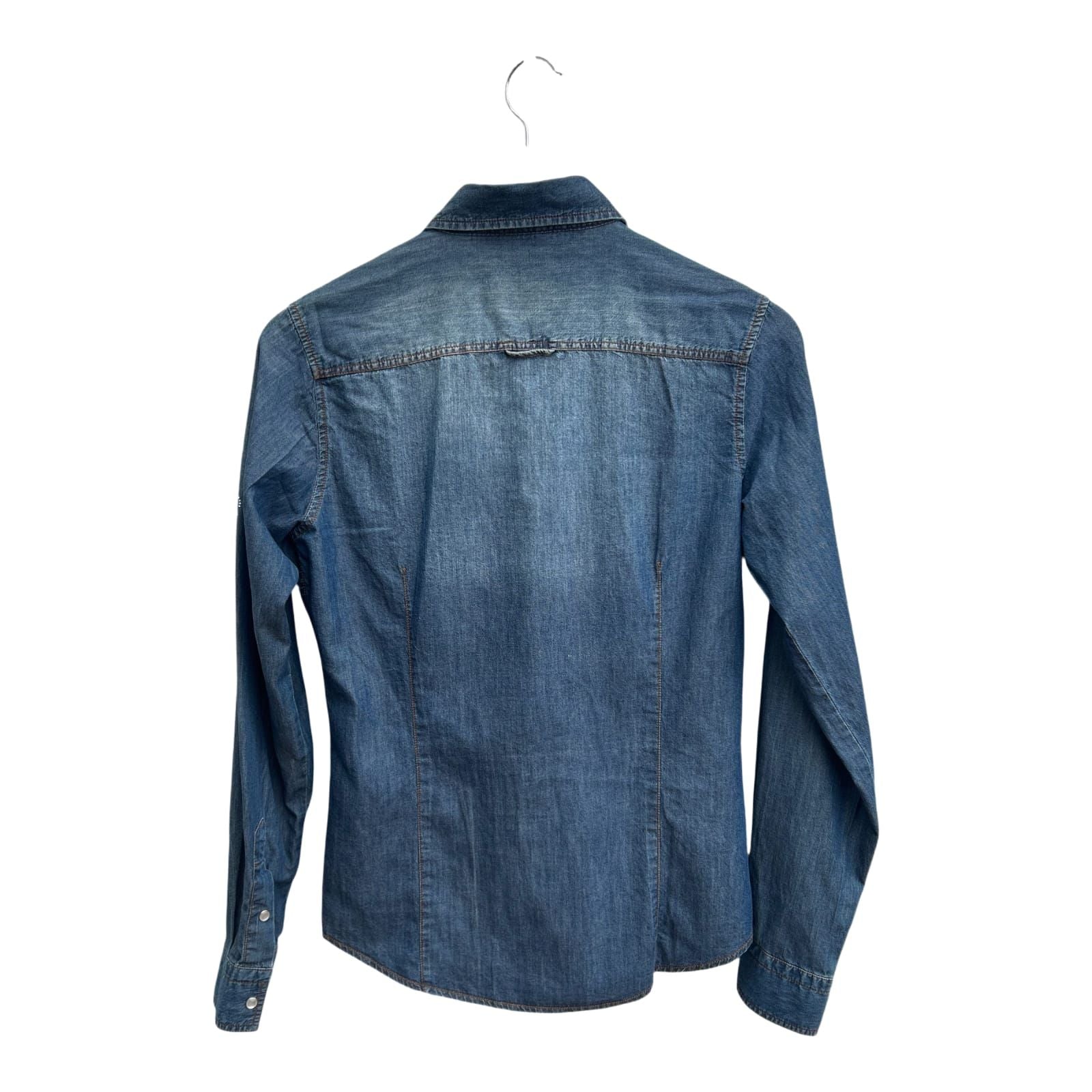 Fior da Liso Jeansbluse Damen Gr 34 Modell Jessi Strass 100% Baumwolle Elegant Blau