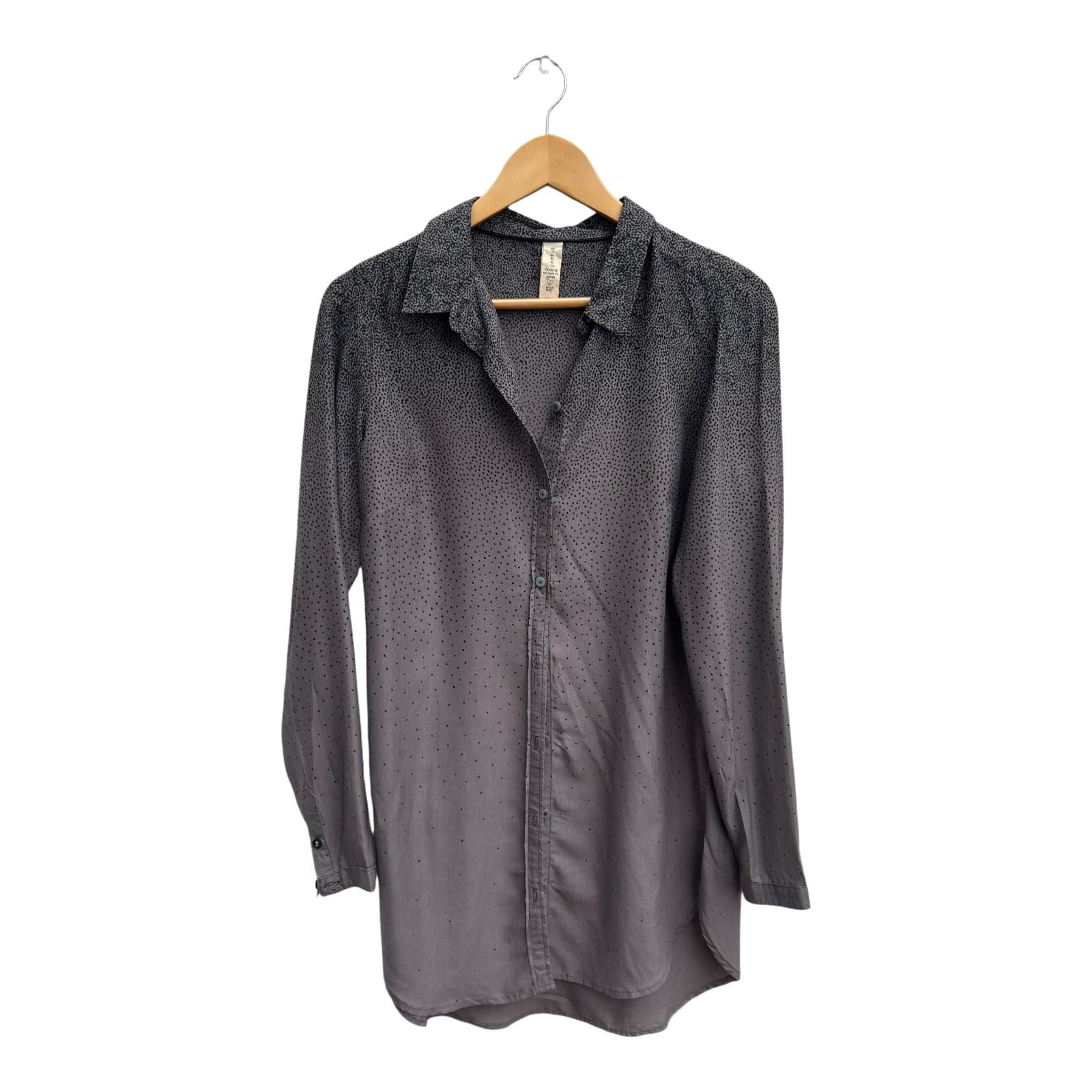 Campus Longbluse Damen Gr S Grau Schwarz 100% Viskose Punkte Muster Elegant Lang