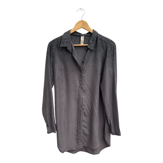 Campus Longbluse Damen Gr S Grau Schwarz 100% Viskose Punkte Muster Elegant Lang