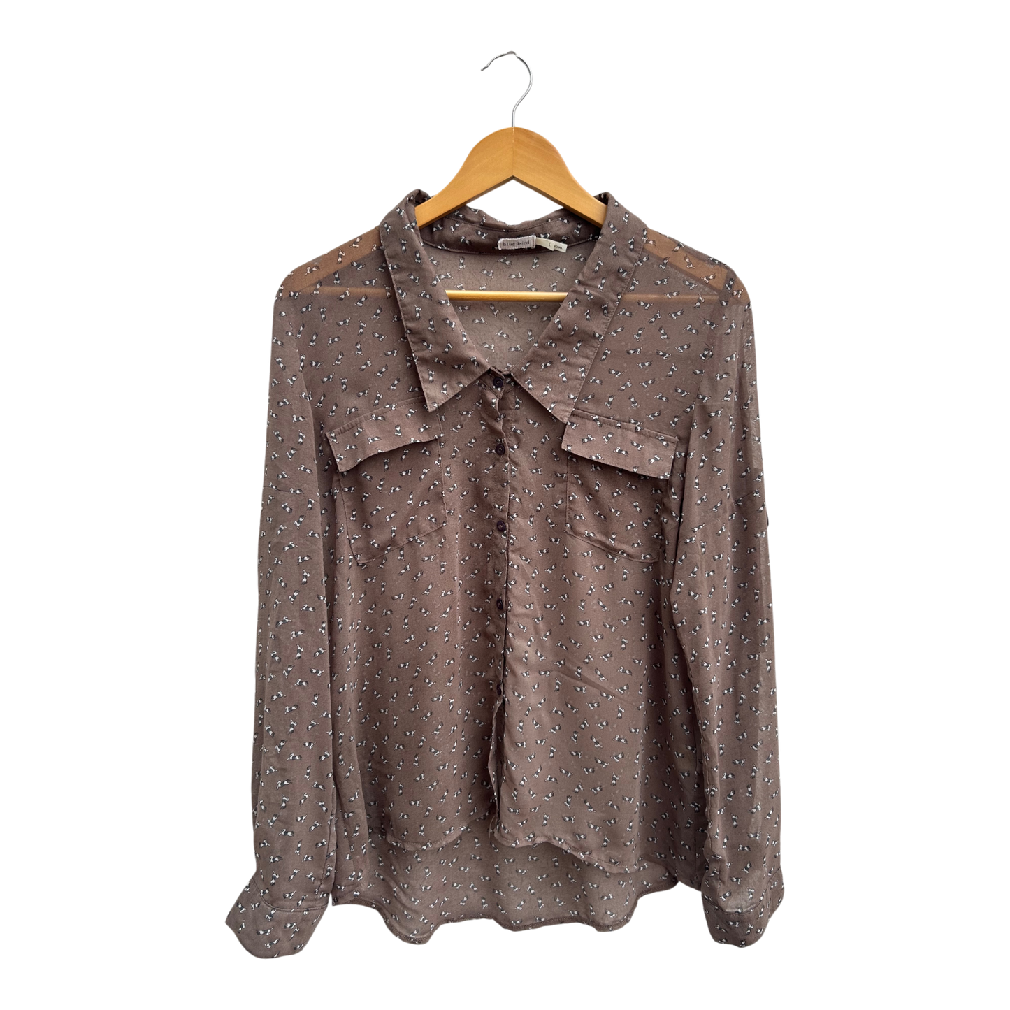 Blue Bird Bluse Damen Gr L Braun Transparent Krempelärmel 100% Polyester Pferde