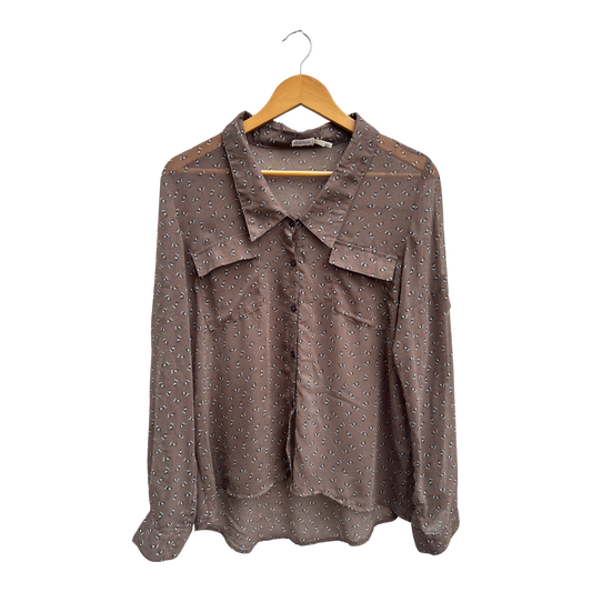 Blue Bird Bluse Damen Gr L Braun Transparent Krempelärmel 100% Polyester Pferde