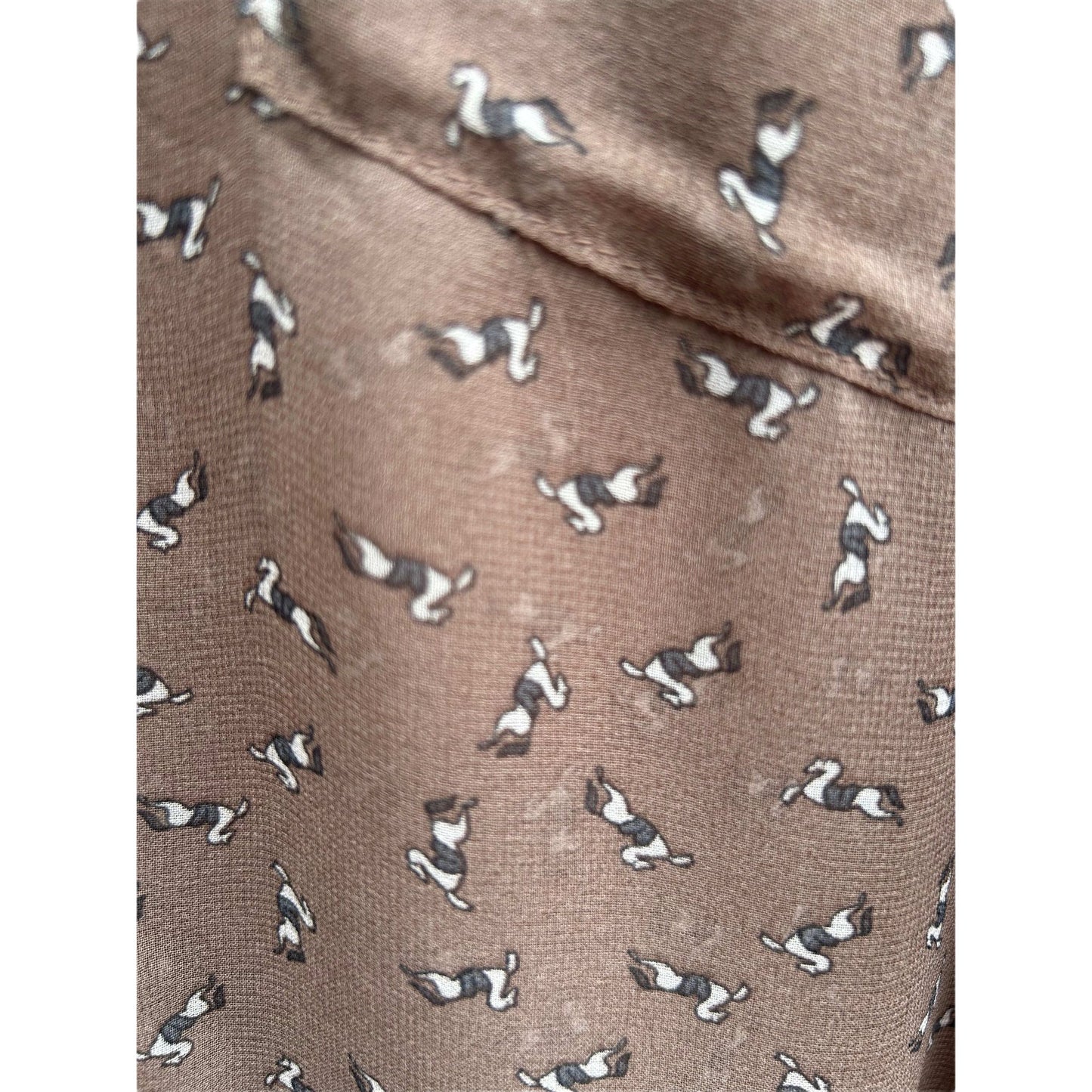 Blue Bird Bluse Damen Gr L Braun Transparent Krempelärmel 100% Polyester Pferde