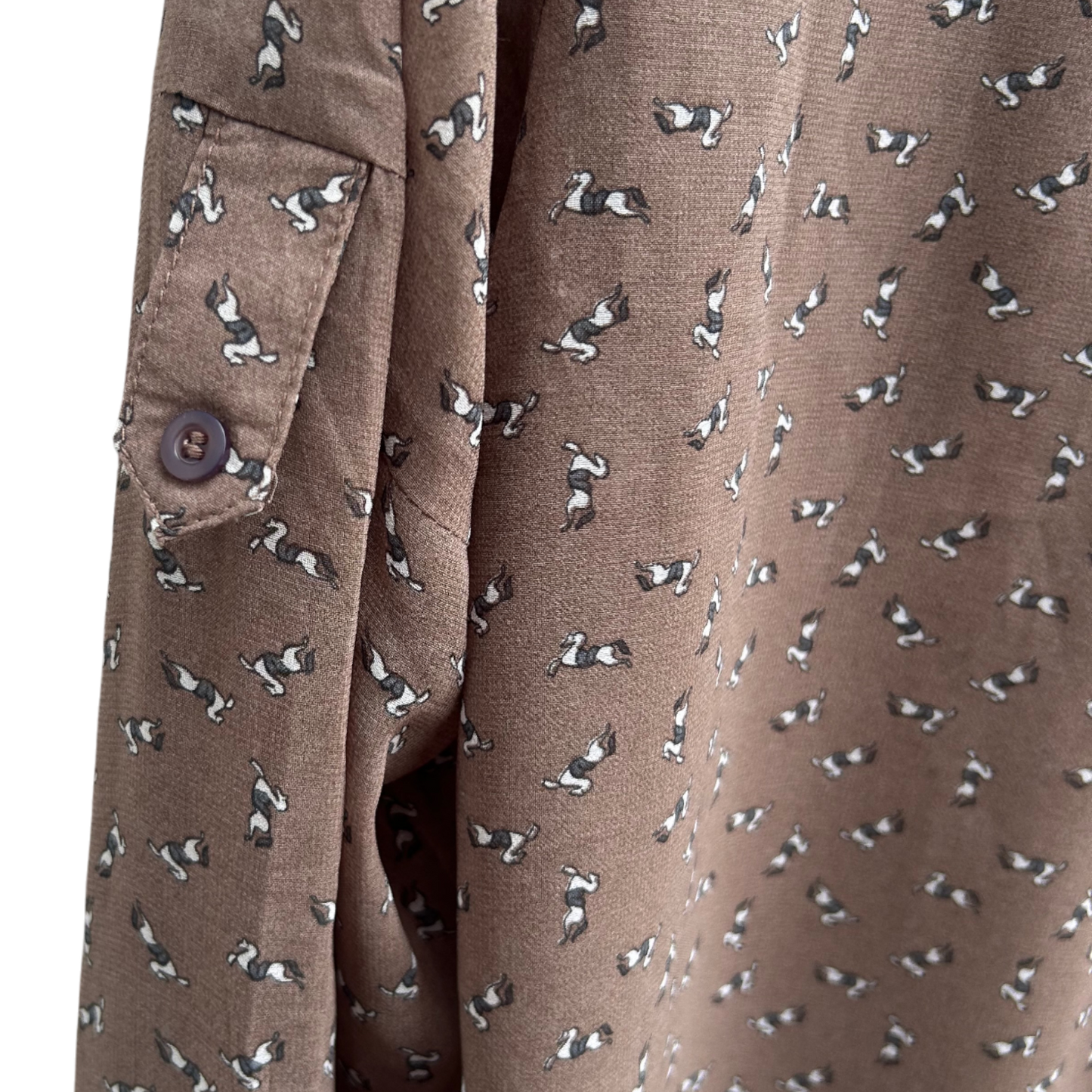 Blue Bird Bluse Damen Gr L Braun Transparent Krempelärmel 100% Polyester Pferde