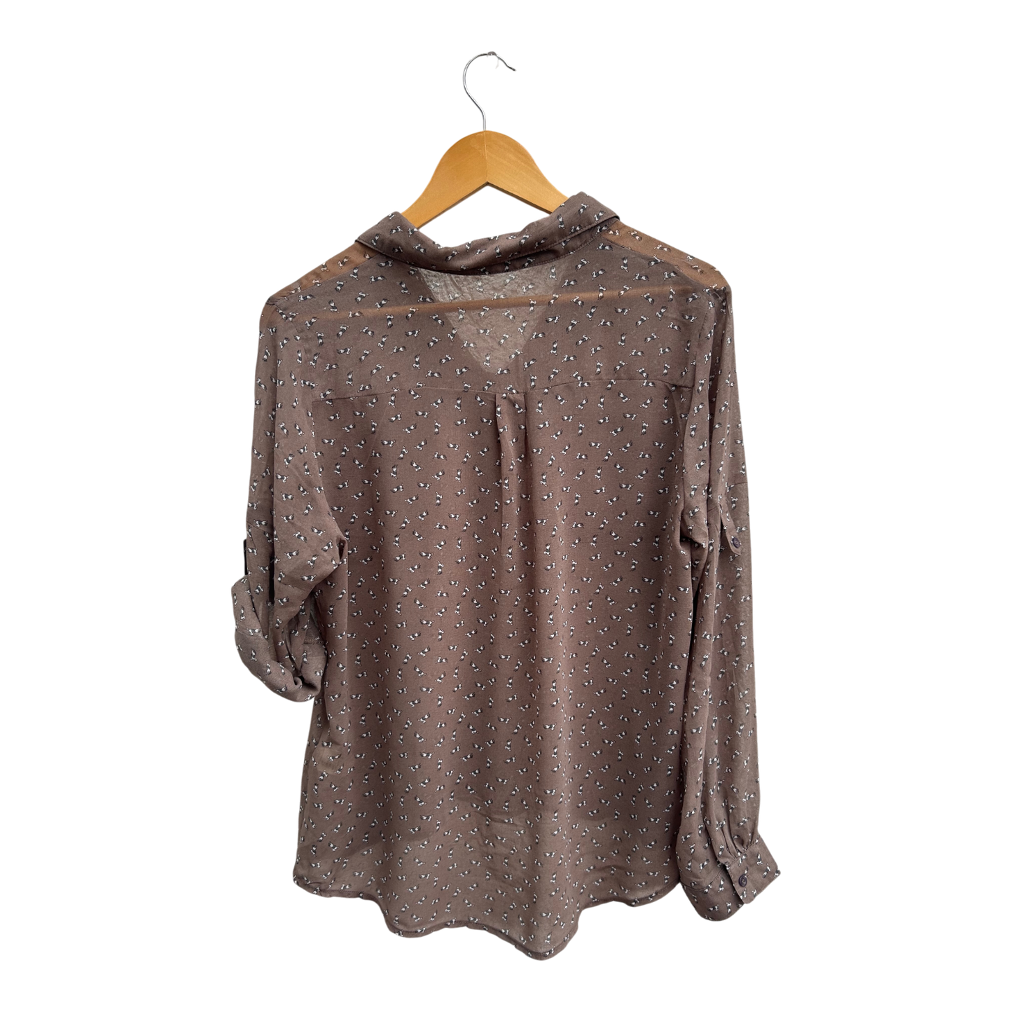 Blue Bird Bluse Damen Gr L Braun Transparent Krempelärmel 100% Polyester Pferde