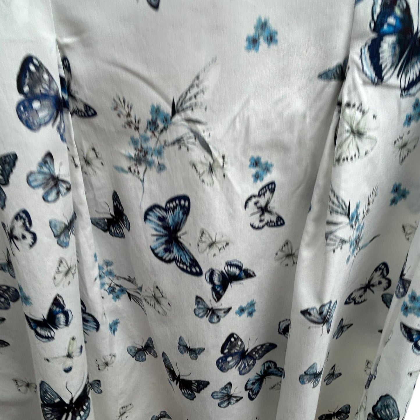 Orsay Kleid Damen Gr 42 Weiß Blau Schmetterlinge Baumwolle Elegant Sommerkleid
