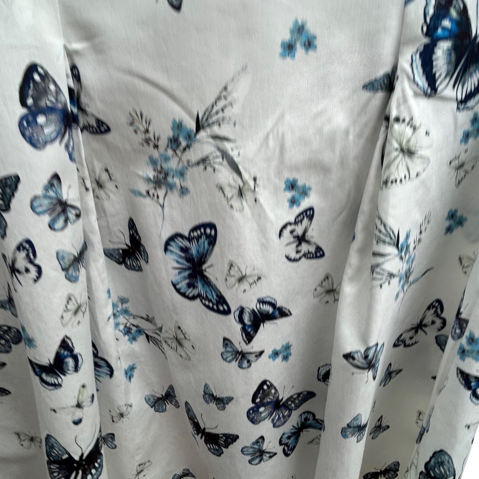 Orsay Kleid Damen Gr 42 Weiß Blau Schmetterlinge Baumwolle Elegant Sommerkleid
