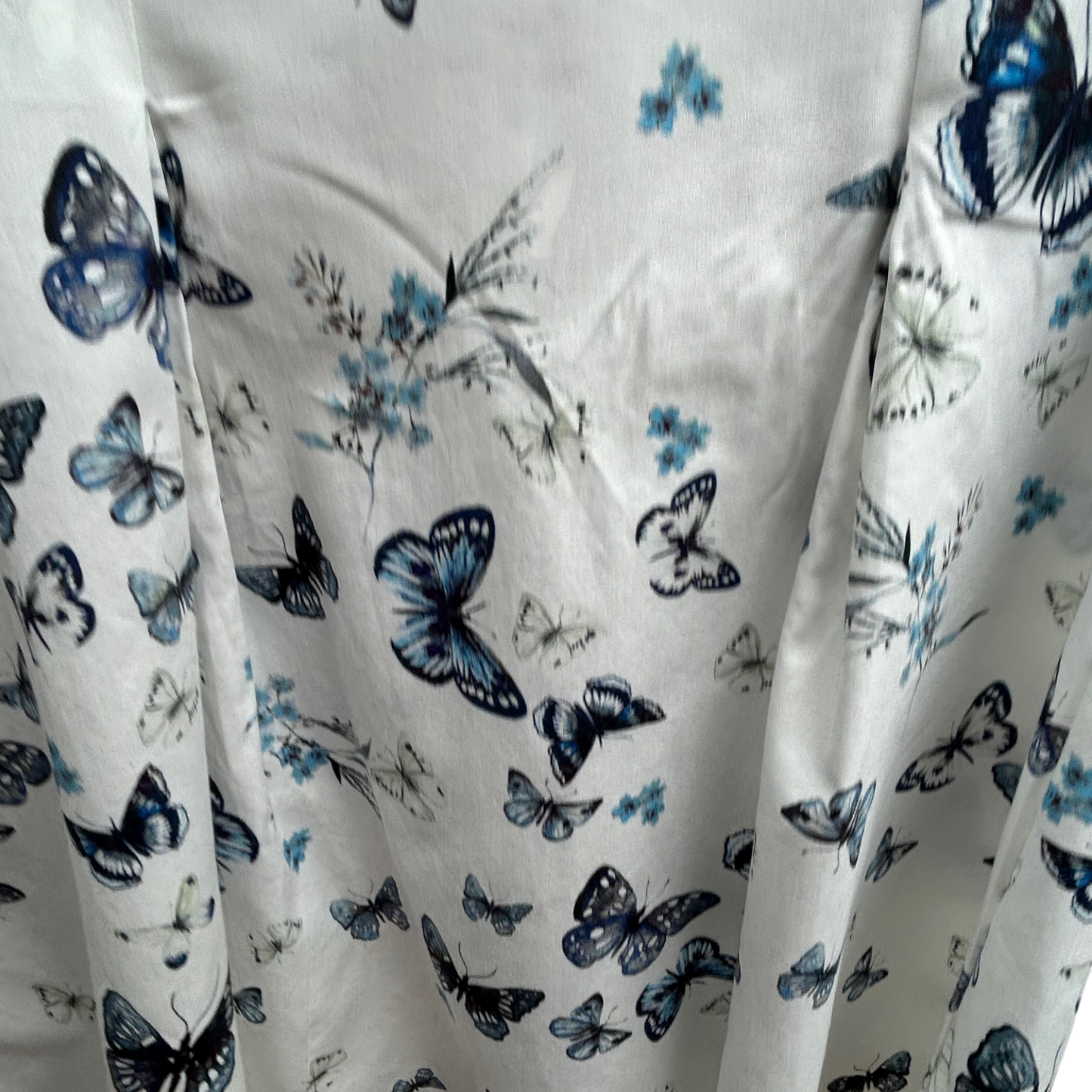 Orsay Kleid Damen Gr 42 Weiß Blau Schmetterlinge Baumwolle Elegant Sommerkleid