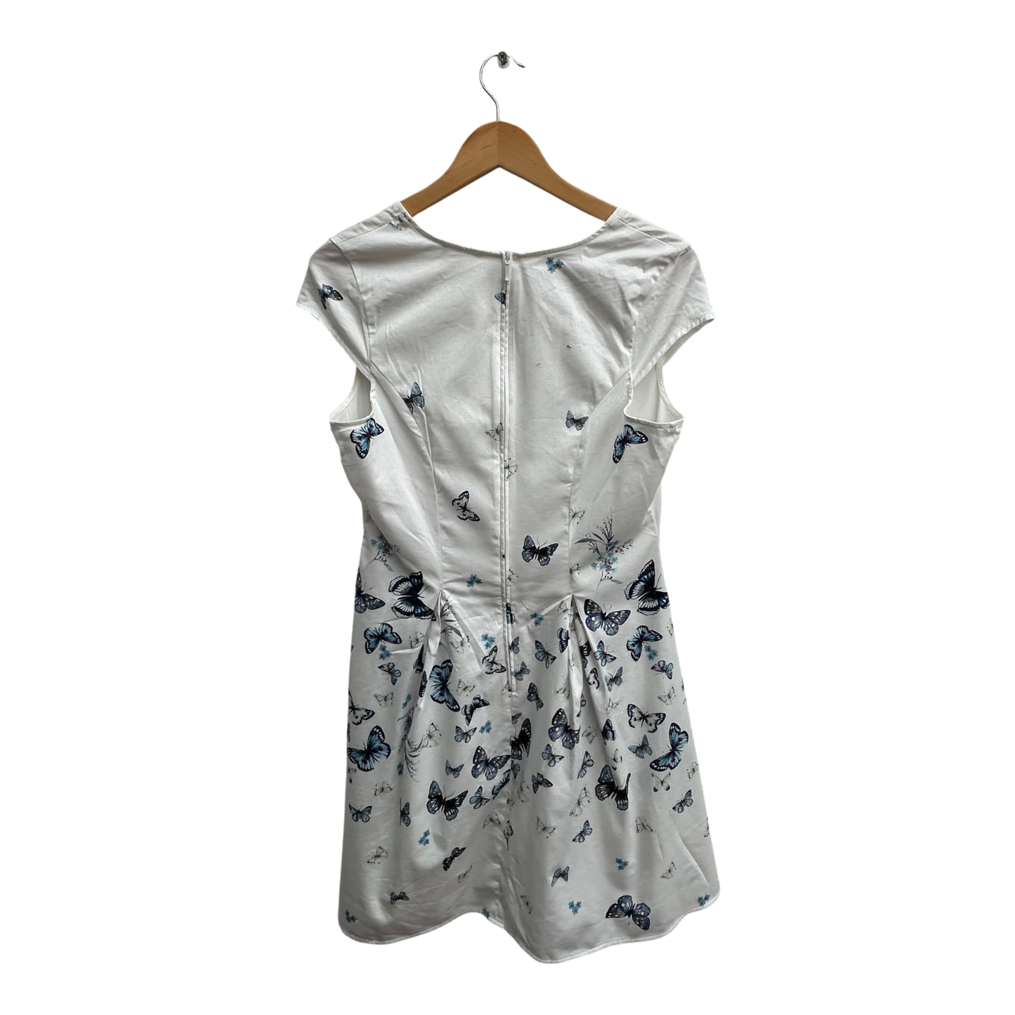 Orsay Kleid Damen Gr 42 Weiß Blau Schmetterlinge Baumwolle Elegant Sommerkleid