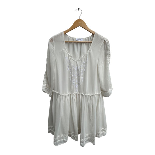 Gina Tunika Damen Gr 40 Creme Weiß Stickerei Boho Sommer Bluse Elegant Chiffon
