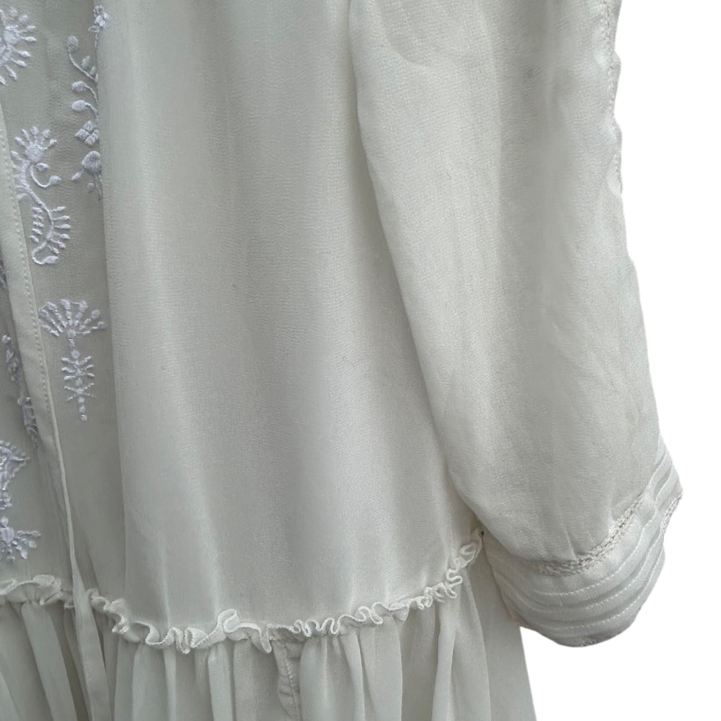 Gina Tunika Damen Gr 40 Creme Weiß Stickerei Boho Sommer Bluse Elegant Chiffon