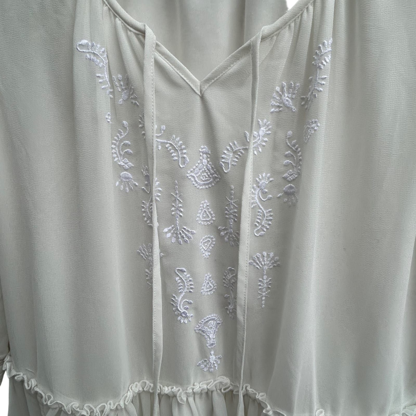 Gina Tunika Damen Gr 40 Creme Weiß Stickerei Boho Sommer Bluse Elegant Chiffon