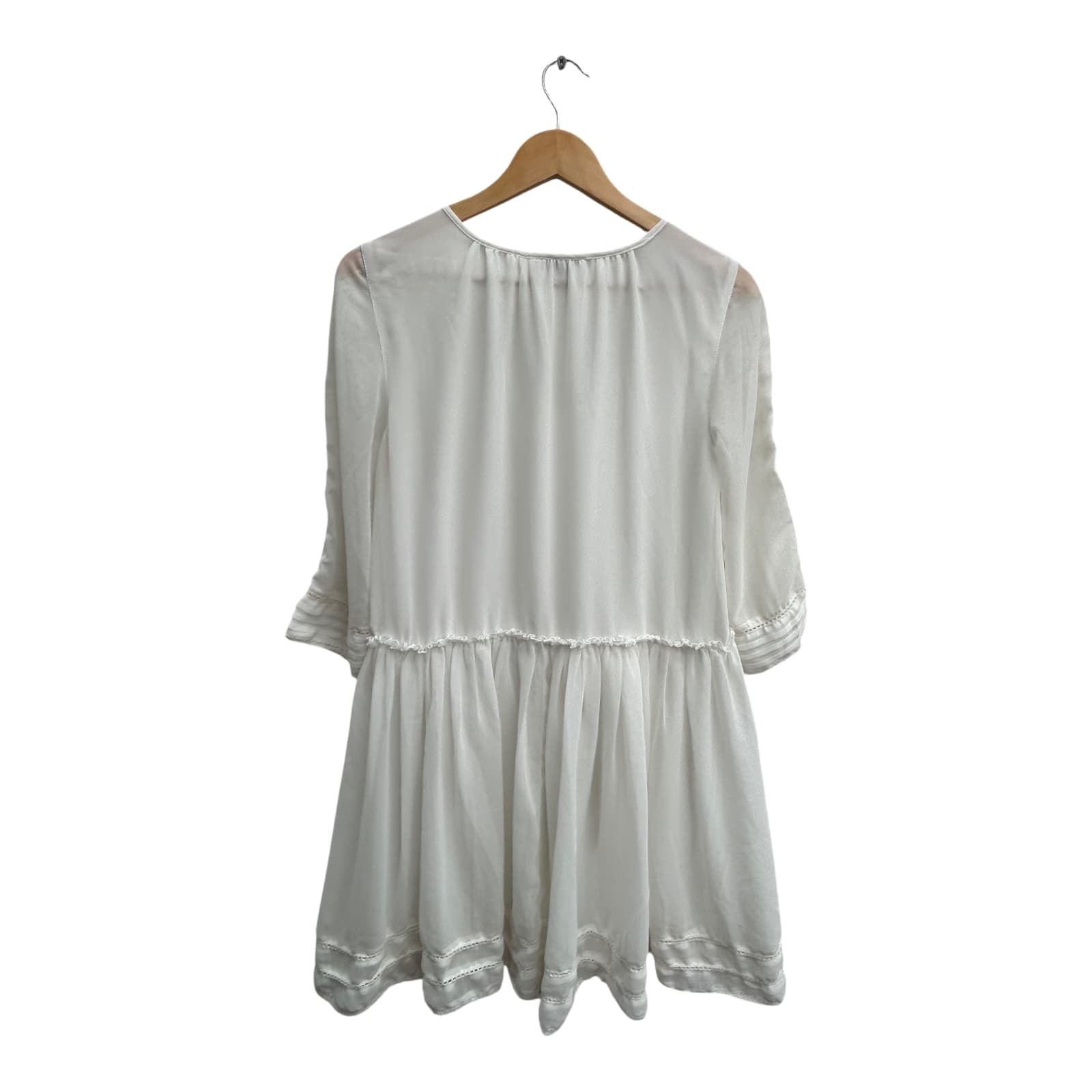 Gina Tunika Damen Gr 40 Creme Weiß Stickerei Boho Sommer Bluse Elegant Chiffon