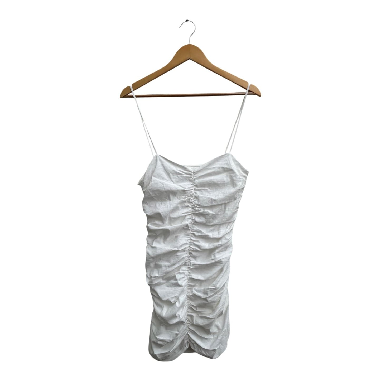 Zara Kleid Damen Gr L Weiß Baumwolle Leinen Stretch Partykleid Elegant Sommer