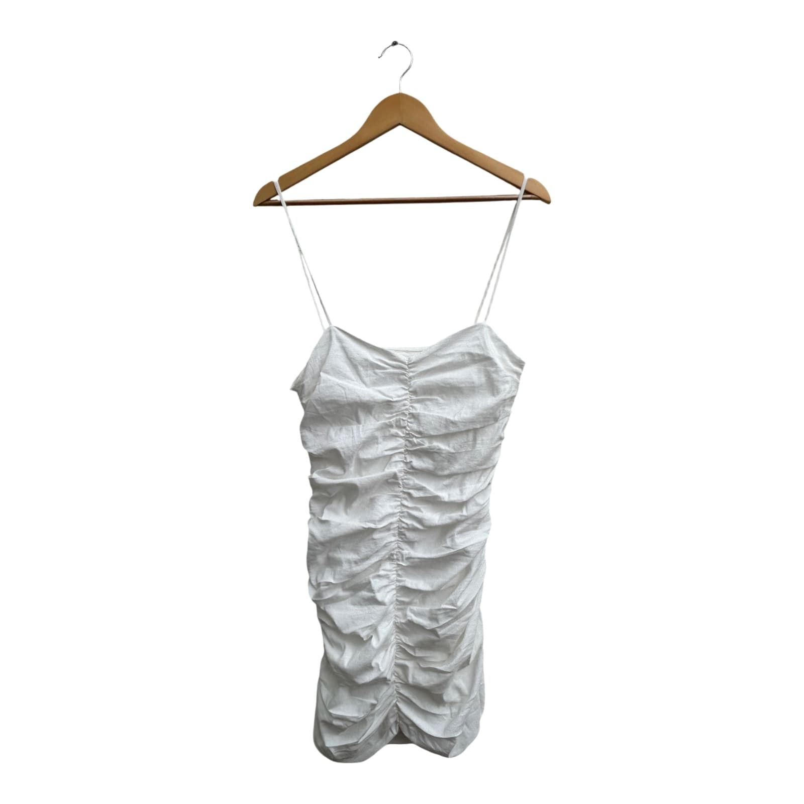 Zara Kleid Damen Gr L Weiß Baumwolle Leinen Stretch Partykleid Elegant Sommer
