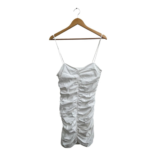 Zara Kleid Damen Gr L Weiß Baumwolle Leinen Stretch Partykleid Elegant Sommer