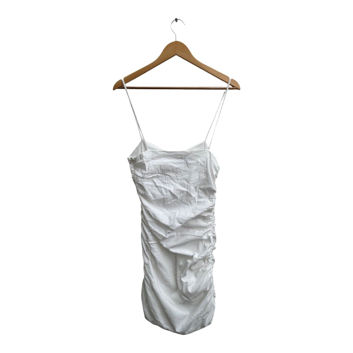 Zara Kleid Damen Gr L Weiß Baumwolle Leinen Stretch Partykleid Elegant Sommer
