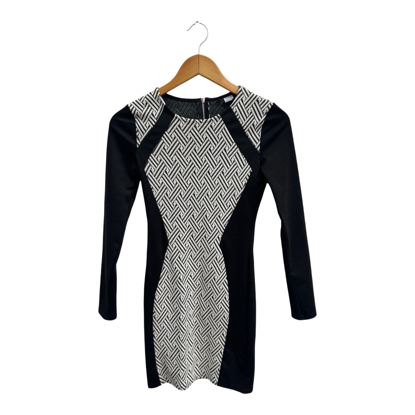 H&M Kleid Damen Gr 36 Schwarz Weiß Stretch Baumwolle Figurbetont Elegant Party