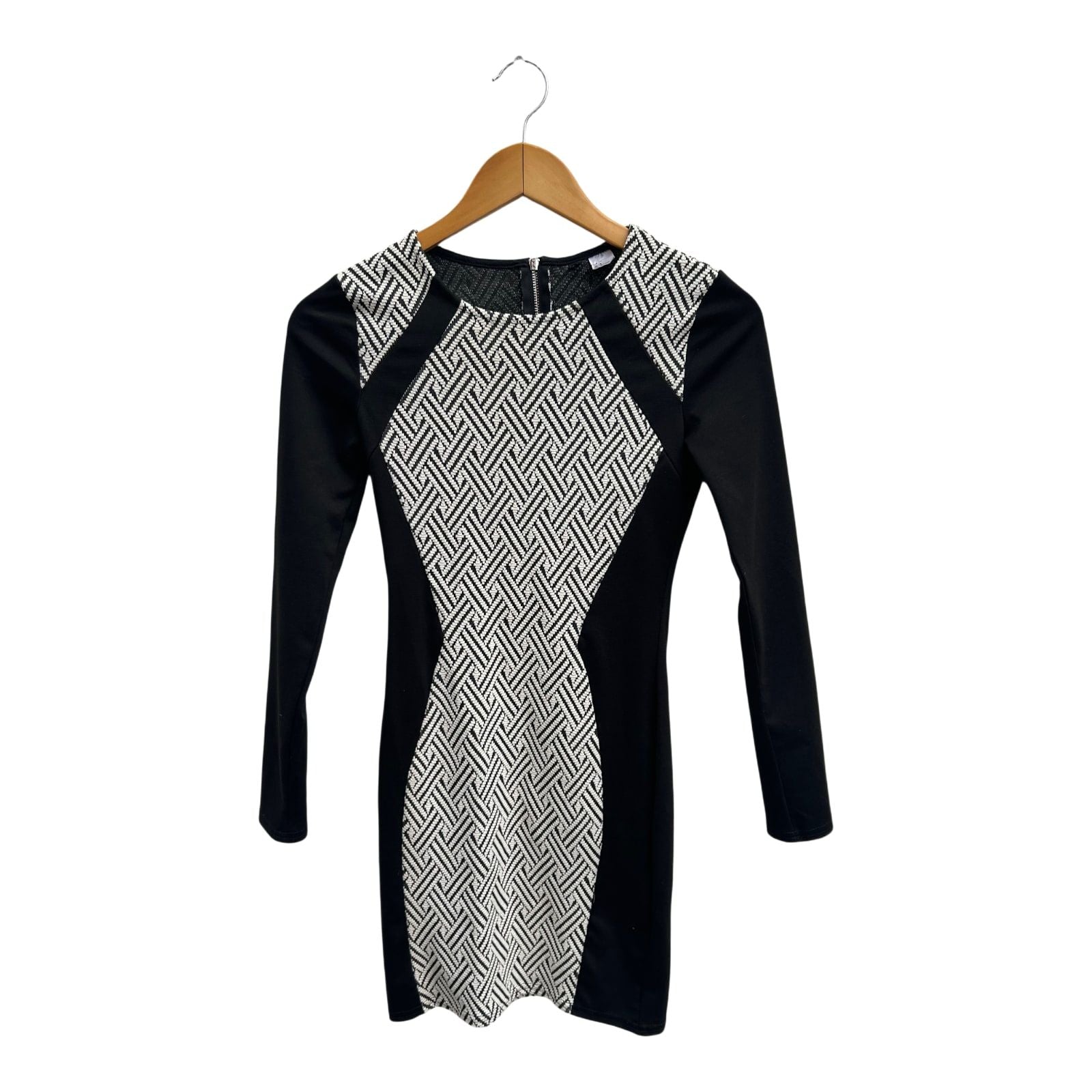 H&M Kleid Damen Gr 36 Schwarz Weiß Stretch Baumwolle Figurbetont Elegant Party