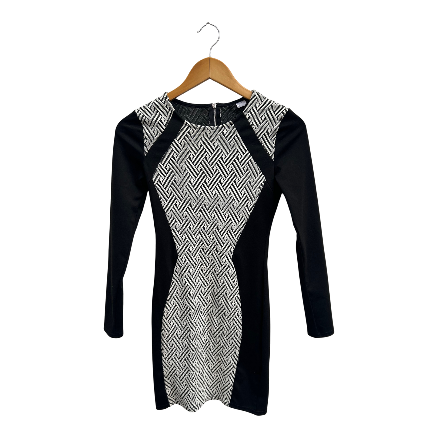 H&M Kleid Damen Gr 36 Schwarz Weiß Stretch Baumwolle Figurbetont Elegant Party