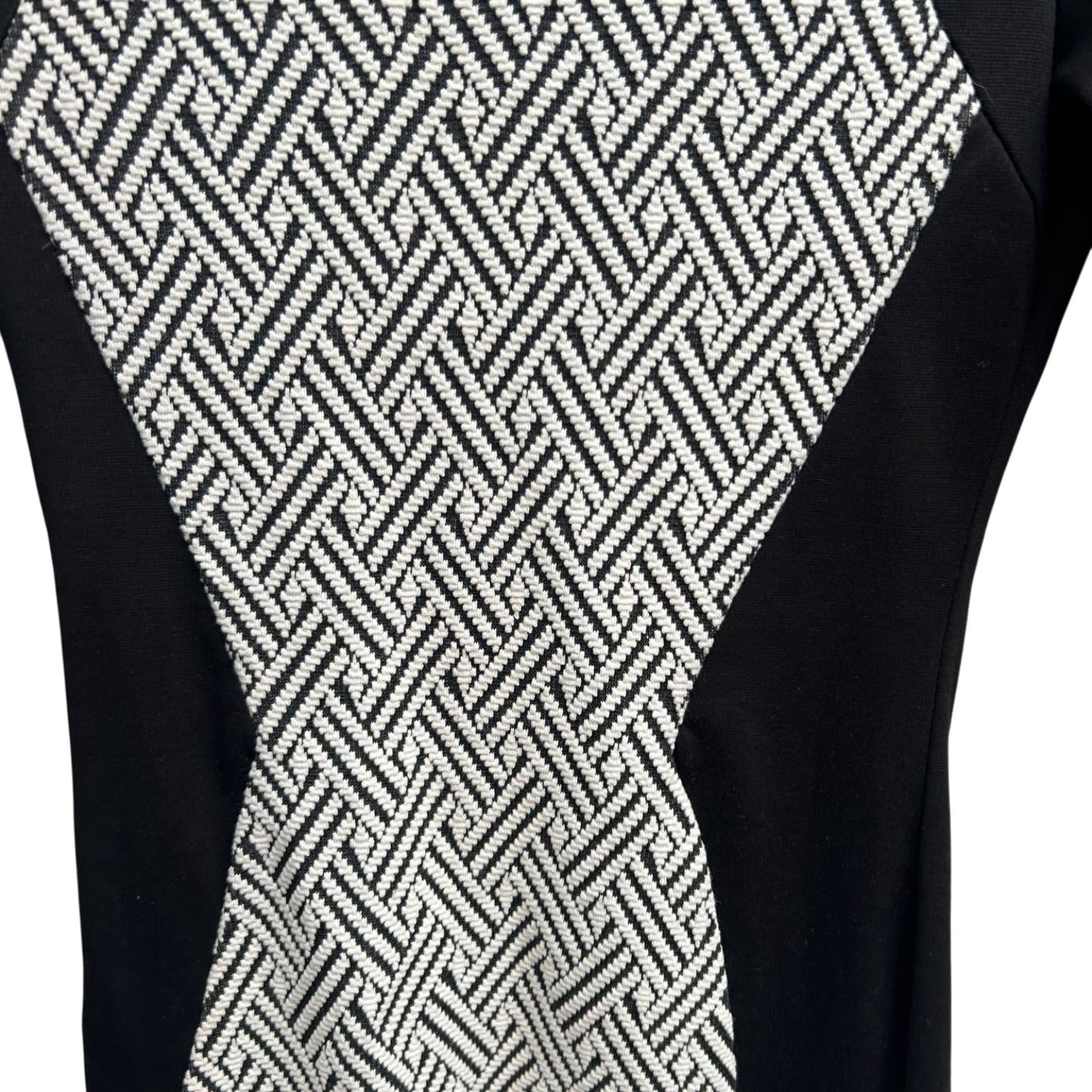 H&M Kleid Damen Gr 36 Schwarz Weiß Stretch Baumwolle Figurbetont Elegant Party