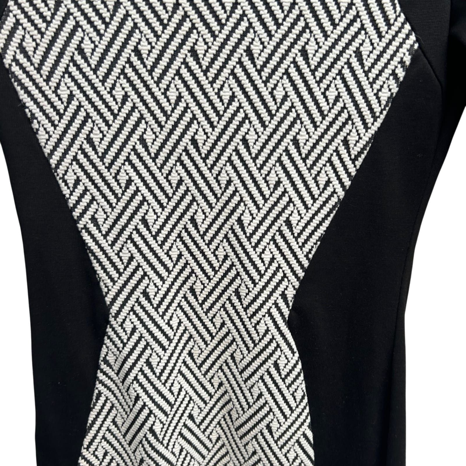 H&M Kleid Damen Gr 36 Schwarz Weiß Stretch Baumwolle Figurbetont Elegant Party