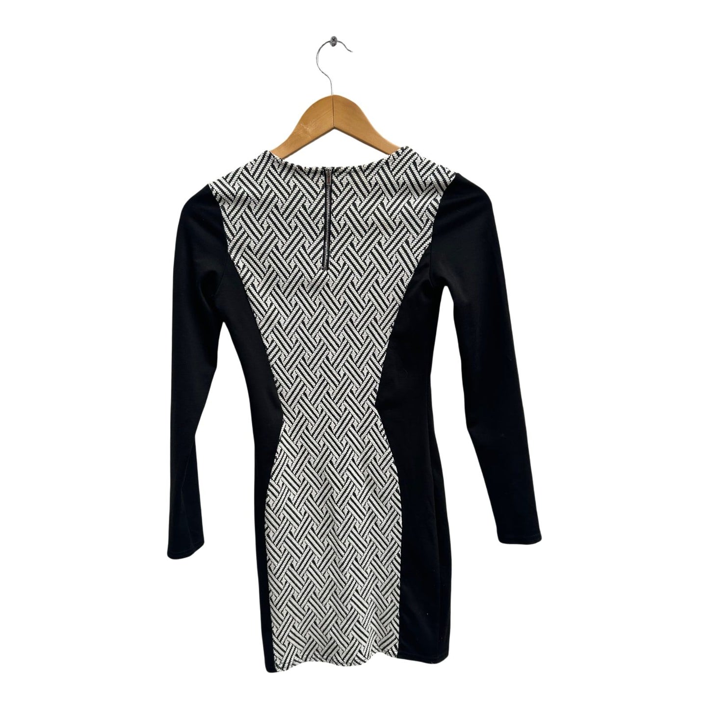 H&M Kleid Damen Gr 36 Schwarz Weiß Stretch Baumwolle Figurbetont Elegant Party
