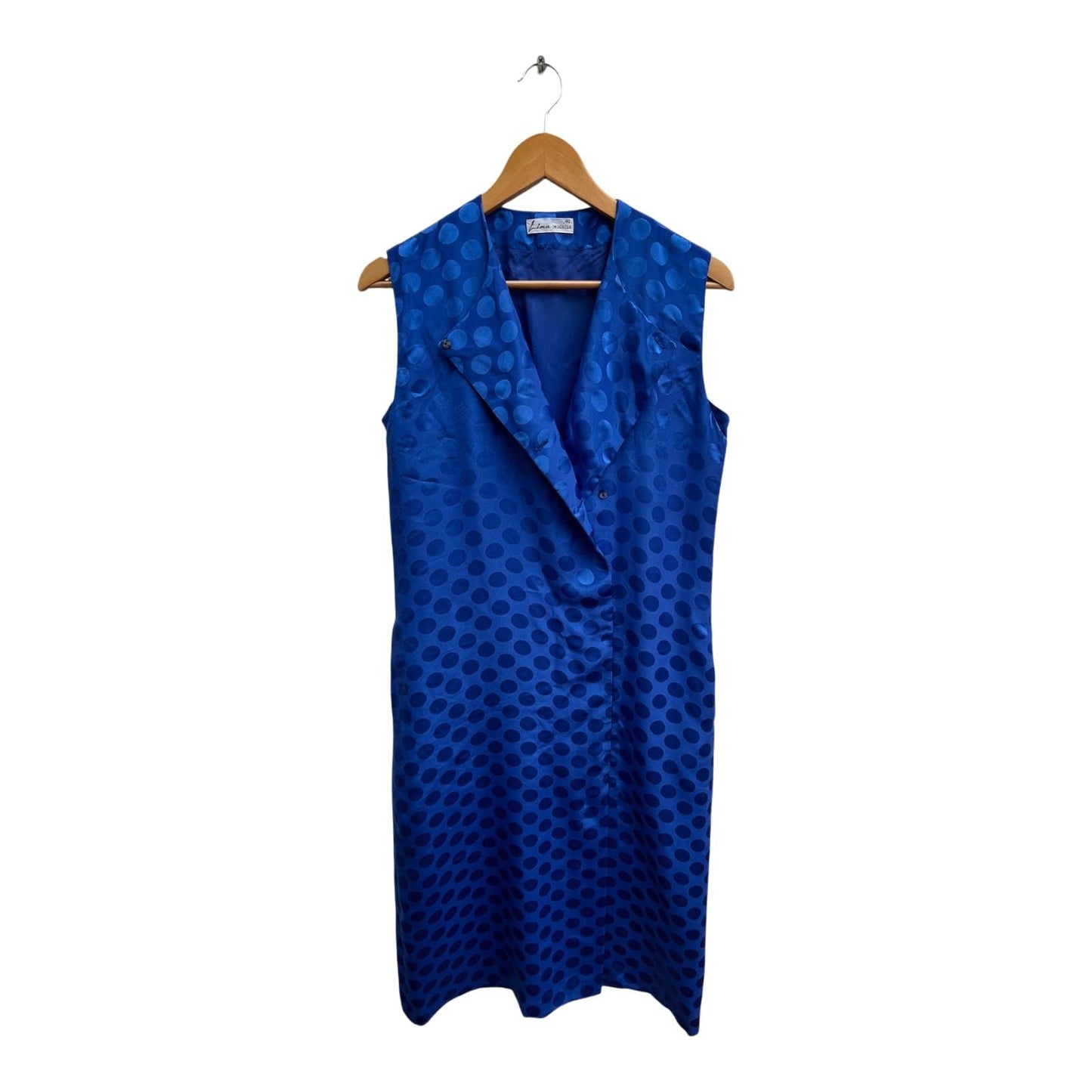 Lima Modelle Kleid Damen Gr 40 Blau Punkte Satin Gefüttert Retro Elegant Midi