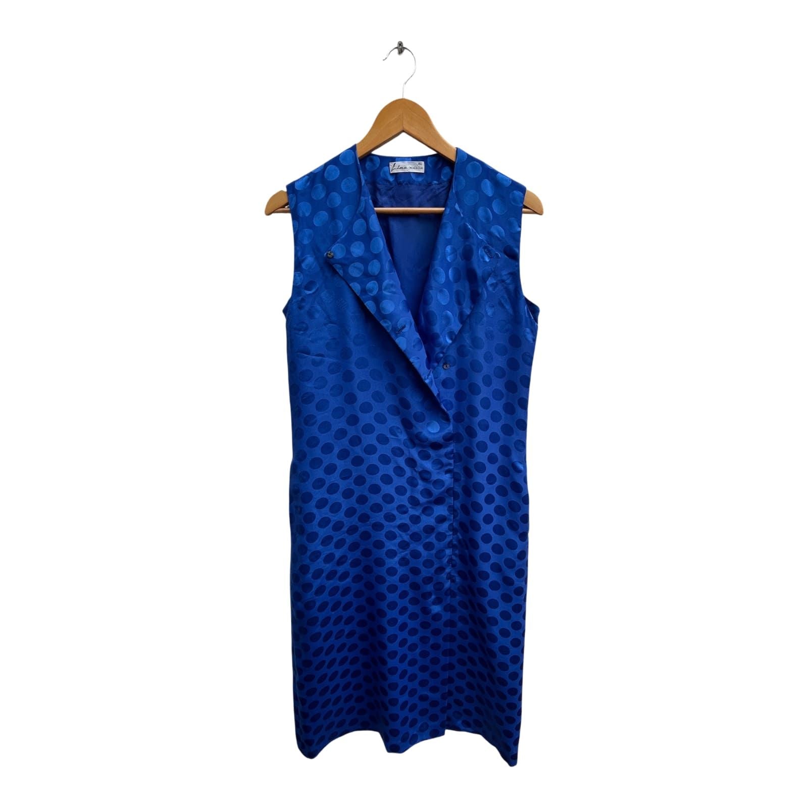 Lima Modelle Kleid Damen Gr 40 Blau Punkte Satin Gefüttert Retro Elegant Midi
