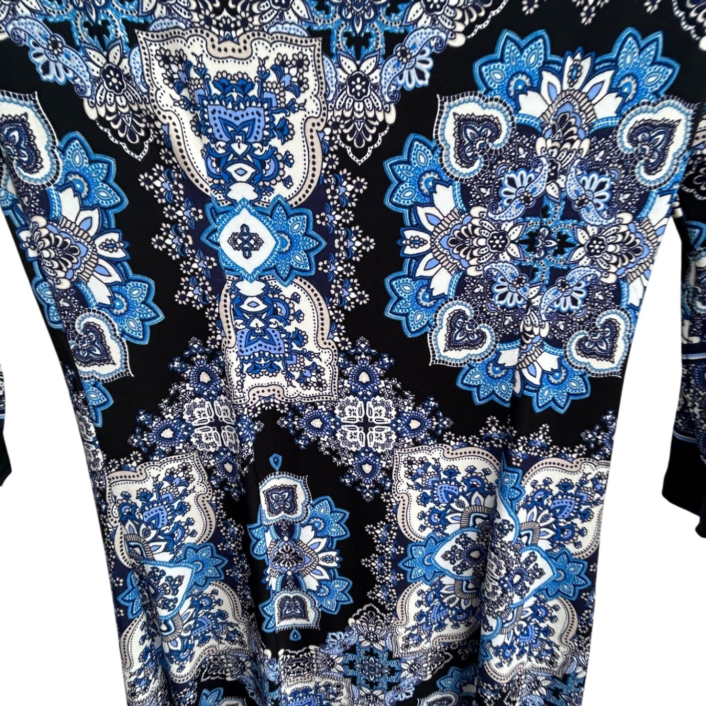 Atmosphere Kleid Damen Gr 36 Blau Schwarz Muster Stretch Elegant 3/4 Arm Mini