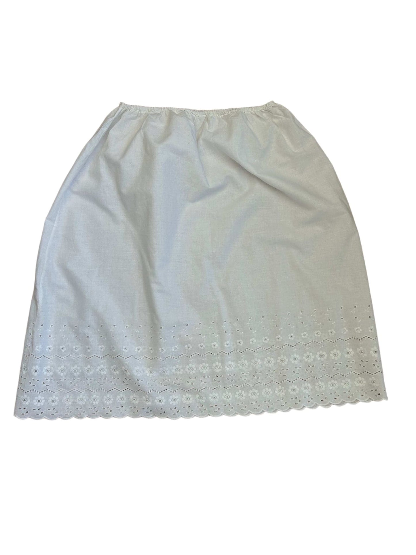 Unterrock Damen 40/42 Weiß Baumwolle Lochmuster Gummibund Midi Sommer