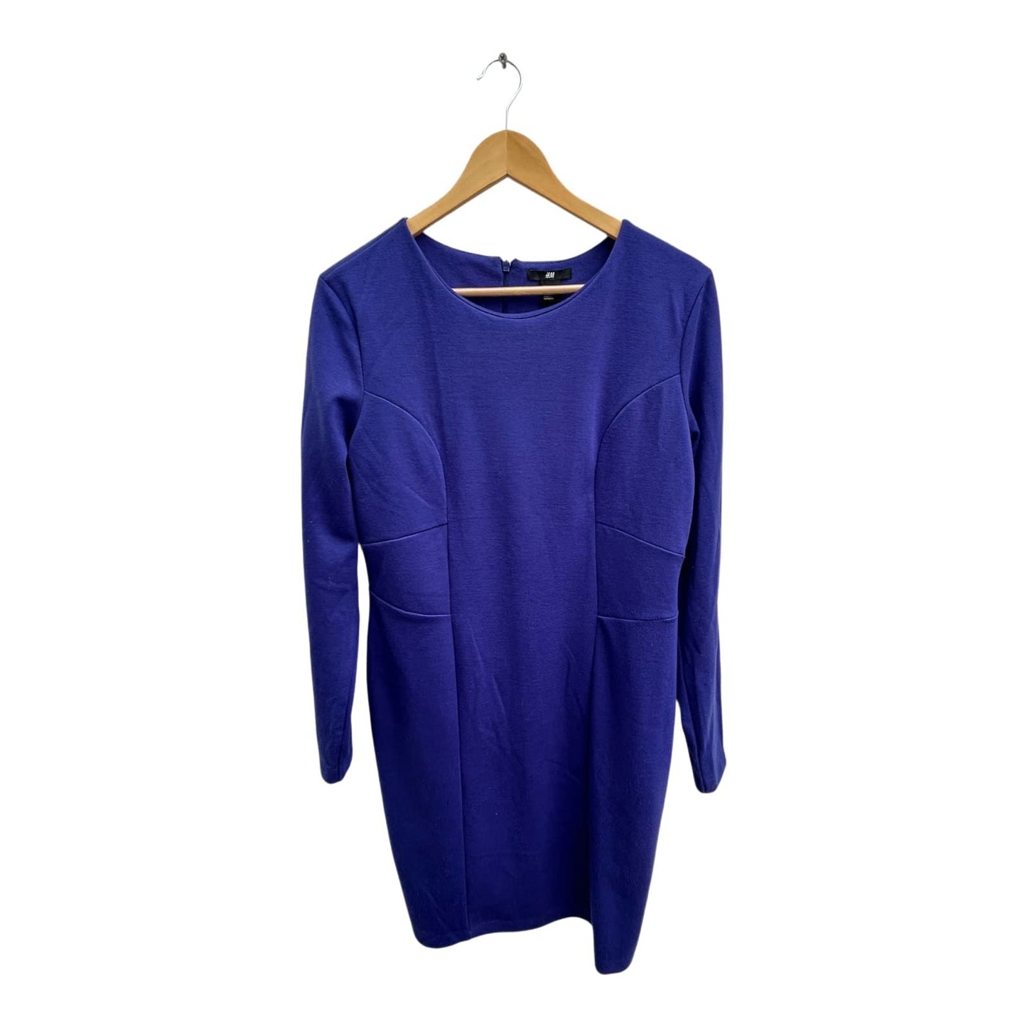 H&M Kleid Damen Gr L Royalblau Elegant Stretch Langarm Figurbetont Business