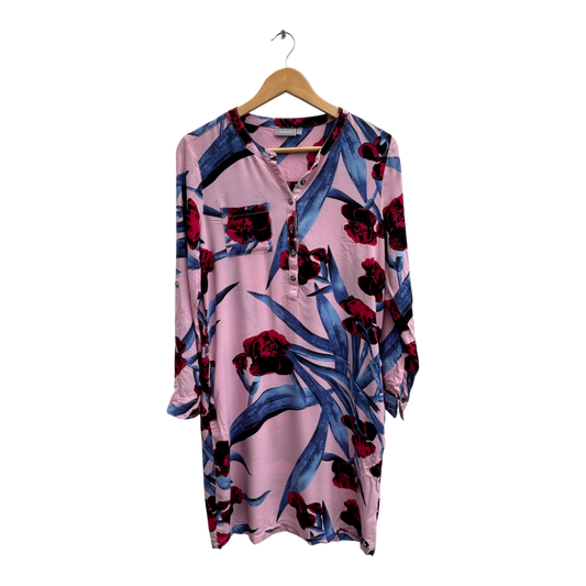 Fransa Kleid Damen Gr S Rosa Blau Blumenmuster Viskose Langarm Knopfleiste Gürtel