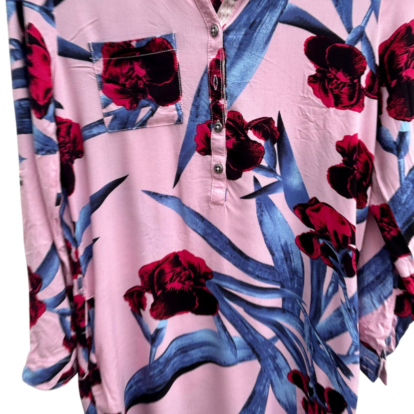 Fransa Kleid Damen Gr S Rosa Blau Blumenmuster Viskose Langarm Knopfleiste Gürtel