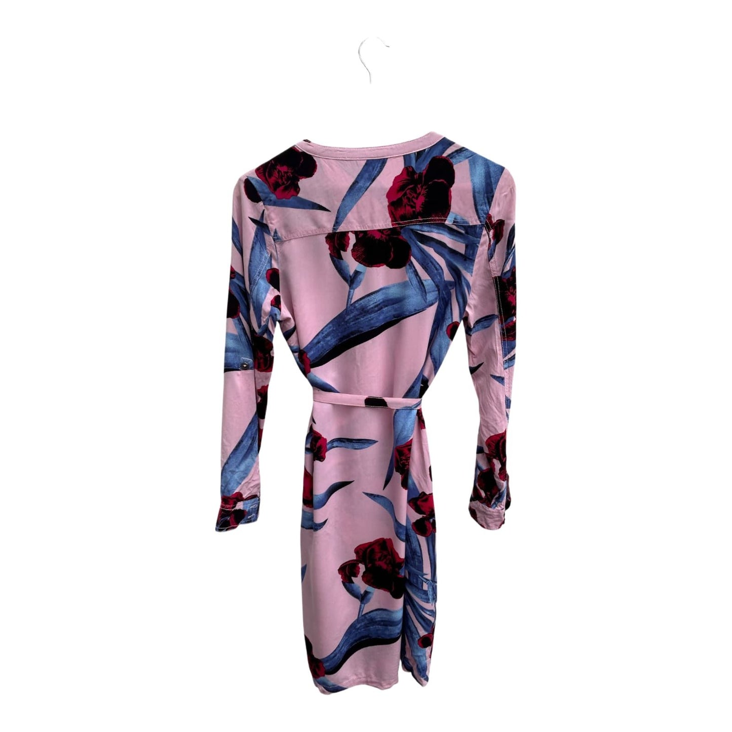 Fransa Kleid Damen Gr S Rosa Blau Blumenmuster Viskose Langarm Knopfleiste Gürtel