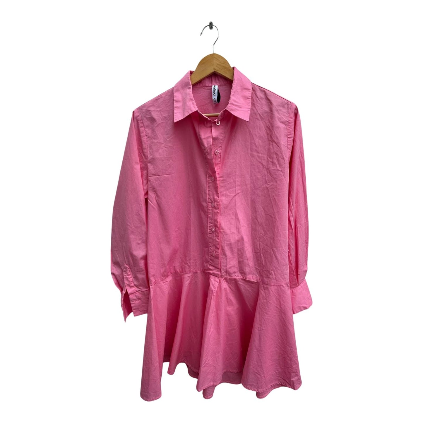 Page One Kleid Damen Gr 36 Pink Baumwolle Sommer Langarm Hemdblusenkleid Rüschen