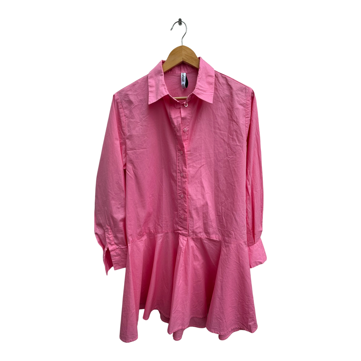 Page One Kleid Damen Gr 36 Pink Baumwolle Sommer Langarm Hemdblusenkleid Rüschen