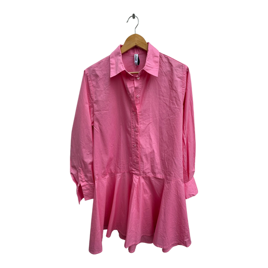 Page One Kleid Damen Gr 36 Pink Baumwolle Sommer Langarm Hemdblusenkleid Rüschen