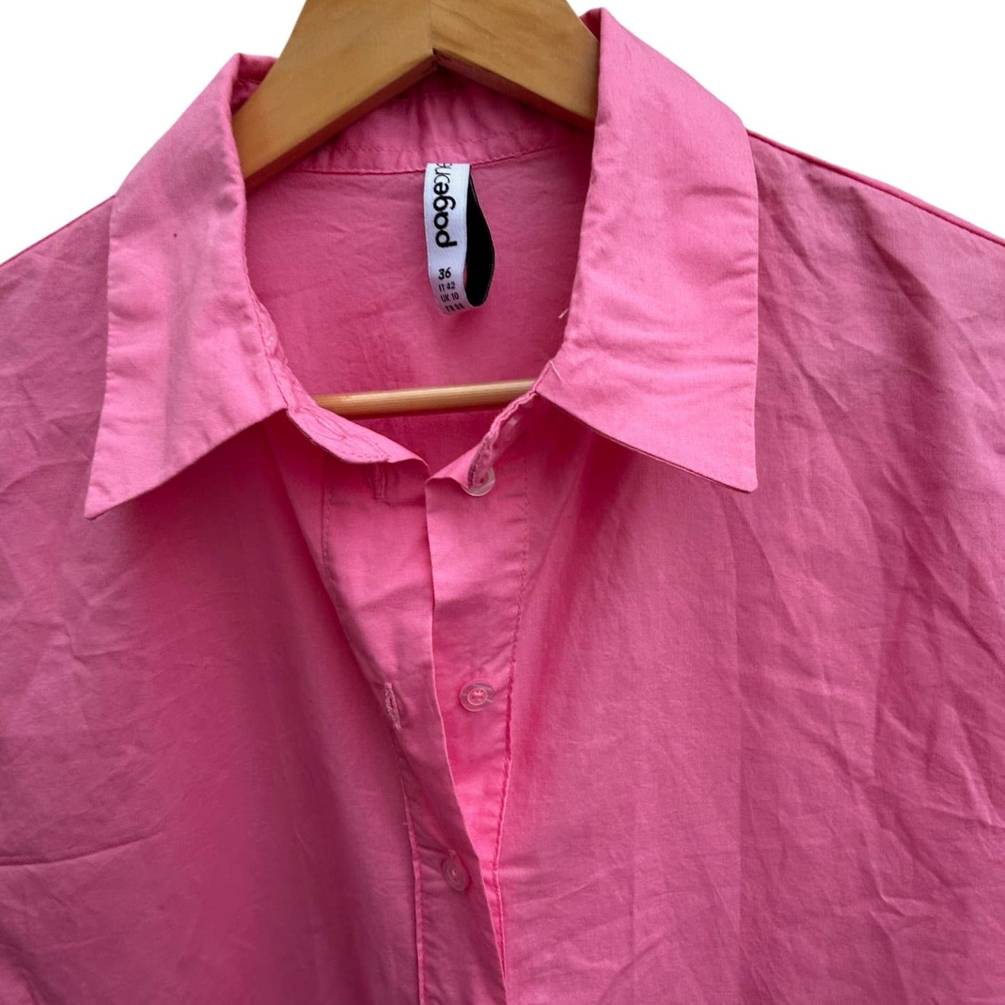 Page One Kleid Damen Gr 36 Pink Baumwolle Sommer Langarm Hemdblusenkleid Rüschen