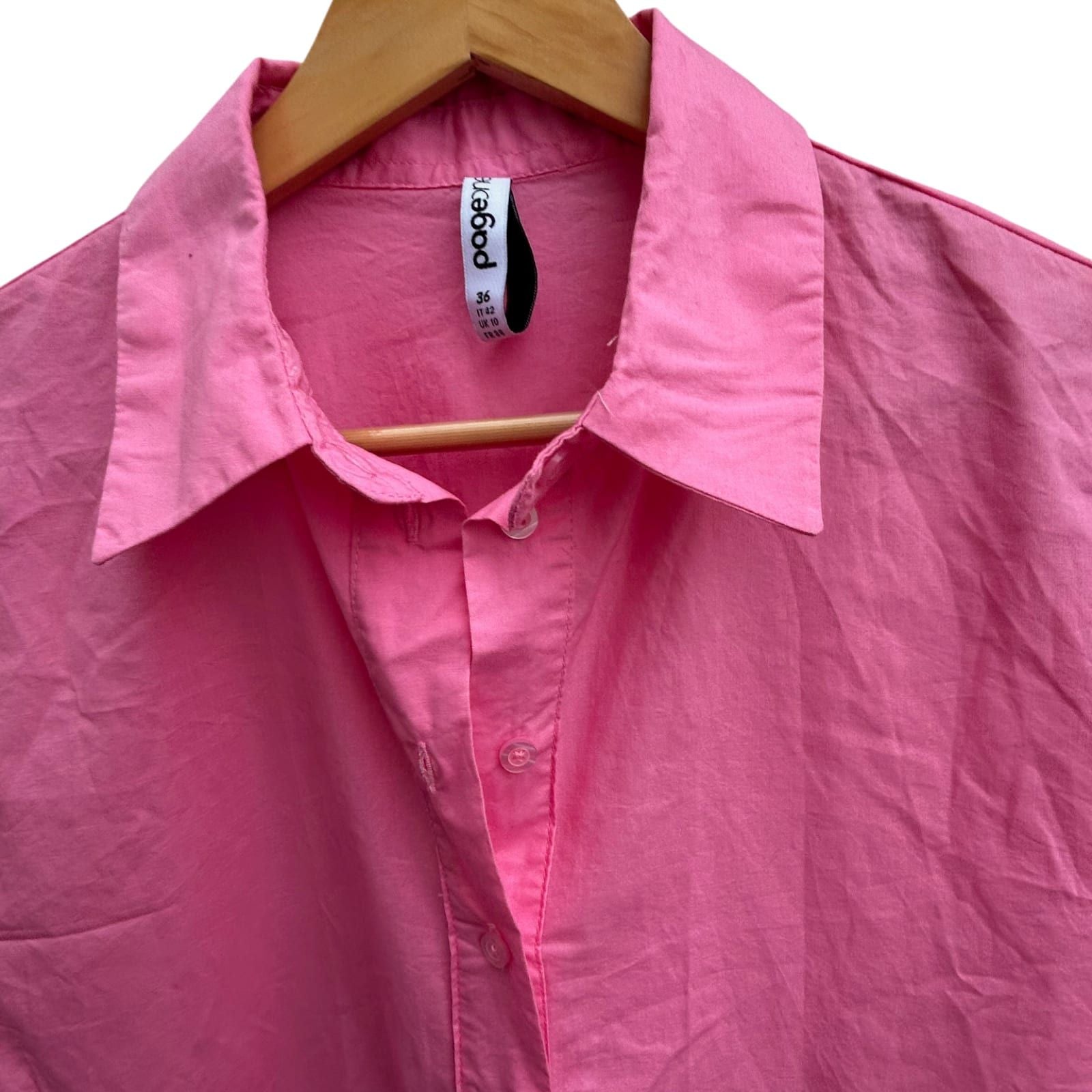 Page One Kleid Damen Gr 36 Pink Baumwolle Sommer Langarm Hemdblusenkleid Rüschen